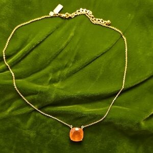 kate spade Gold-Tone Necklace with Orange Cushion Pendant 16" Plus 2" Extender